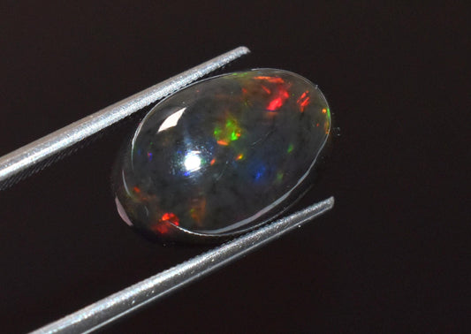 Black Ethiopian Opal, Oval Welo Fire Cabochon Loose Gemstone, 4.25 Crt, Size-10x14.5x6mm, For Jewelry Making,