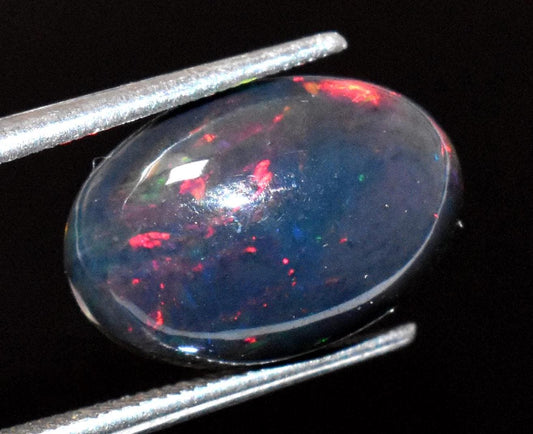 Black Ethiopian Opal, Oval Welo Fire Cabochon Loose Gemstone, 2.55 Crt, Size-8.5x13x5mm, For Jewelry Making,