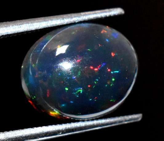 Black Ethiopian Opal, Oval Welo Fire Cabochon Loose Gemstone, 2.60 Crt, Size-9x11x5.5mm, For Jewelry Making,