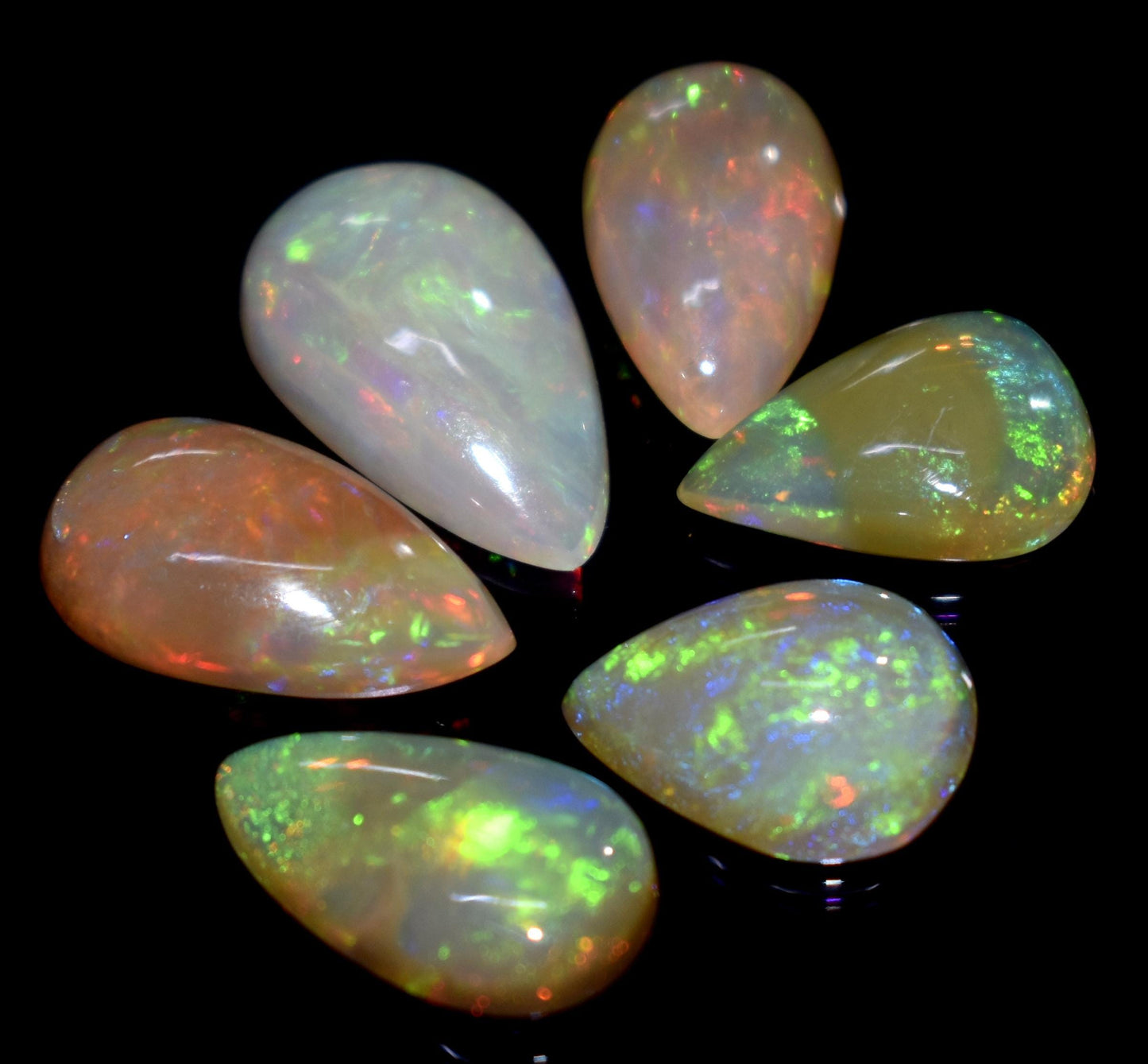 100% Natural Ethiopian Opal, Pear Welo Fire Cabochon Gemstone Lot, 17.35 Carat, Size-17x10x5mm To 13x9x4mm, For Jewelry Making, PC-6