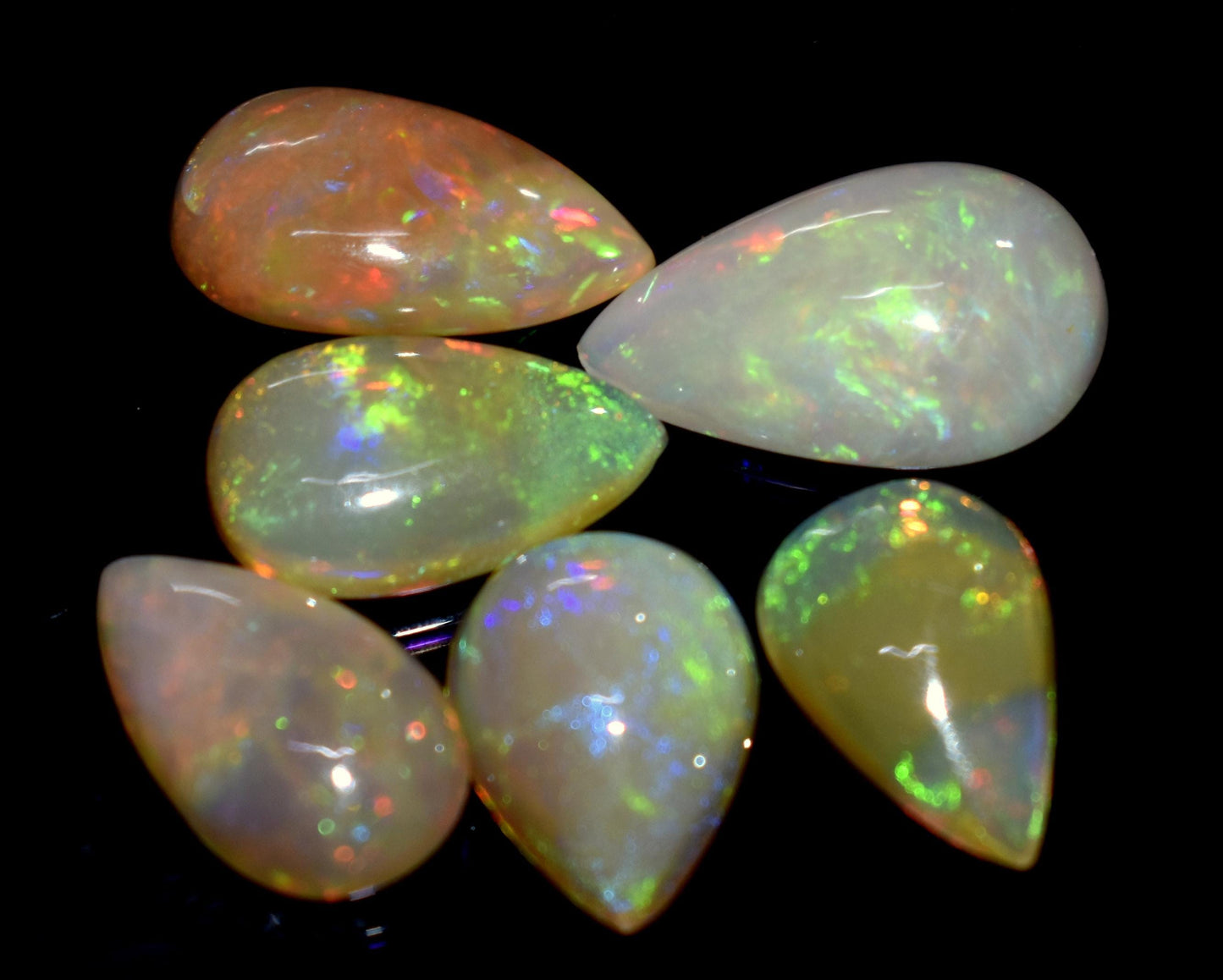 100% Natural Ethiopian Opal, Pear Welo Fire Cabochon Gemstone Lot, 17.35 Carat, Size-17x10x5mm To 13x9x4mm, For Jewelry Making, PC-6