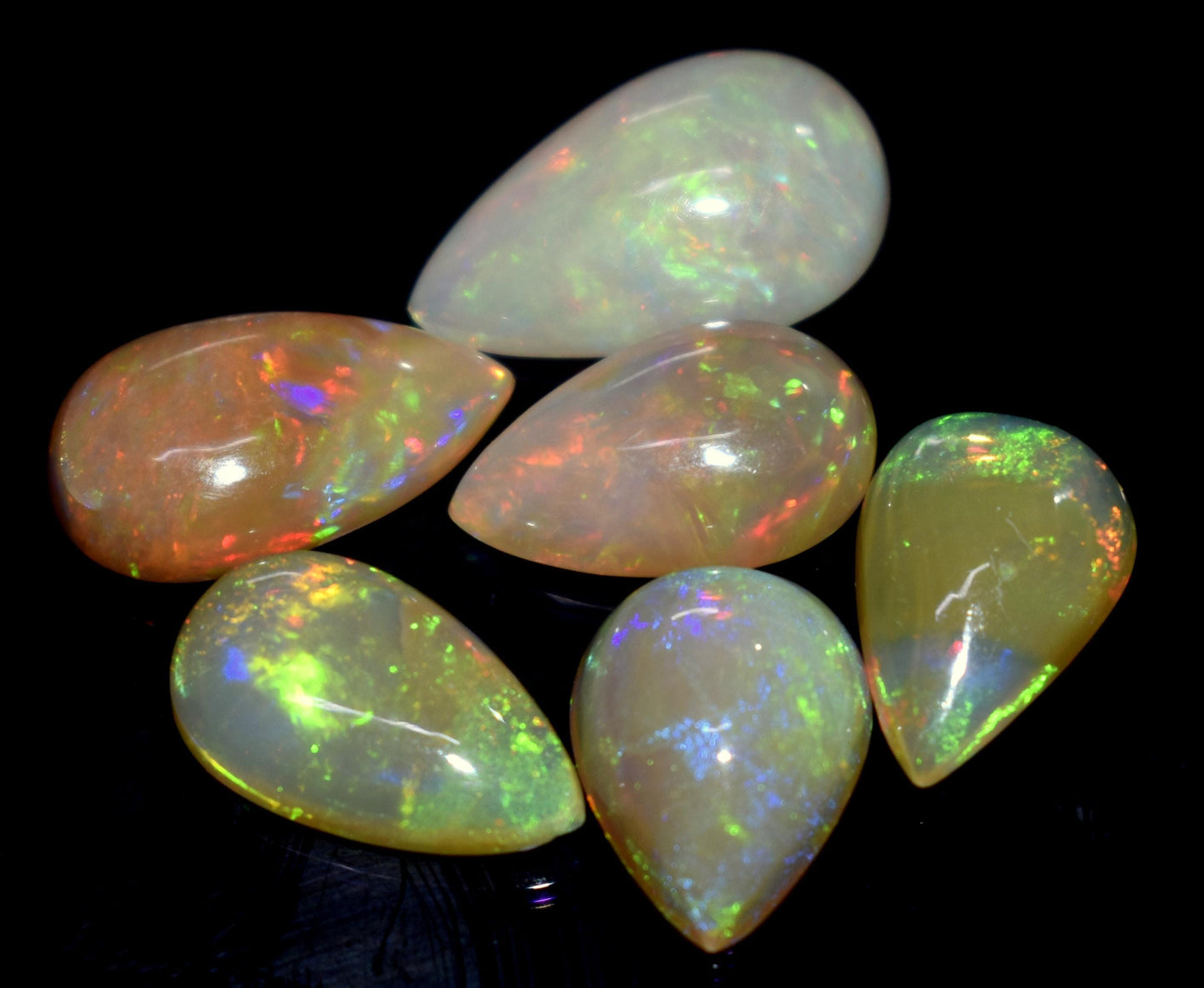 100% Natural Ethiopian Opal, Pear Welo Fire Cabochon Gemstone Lot, 17.35 Carat, Size-17x10x5mm To 13x9x4mm, For Jewelry Making, PC-6