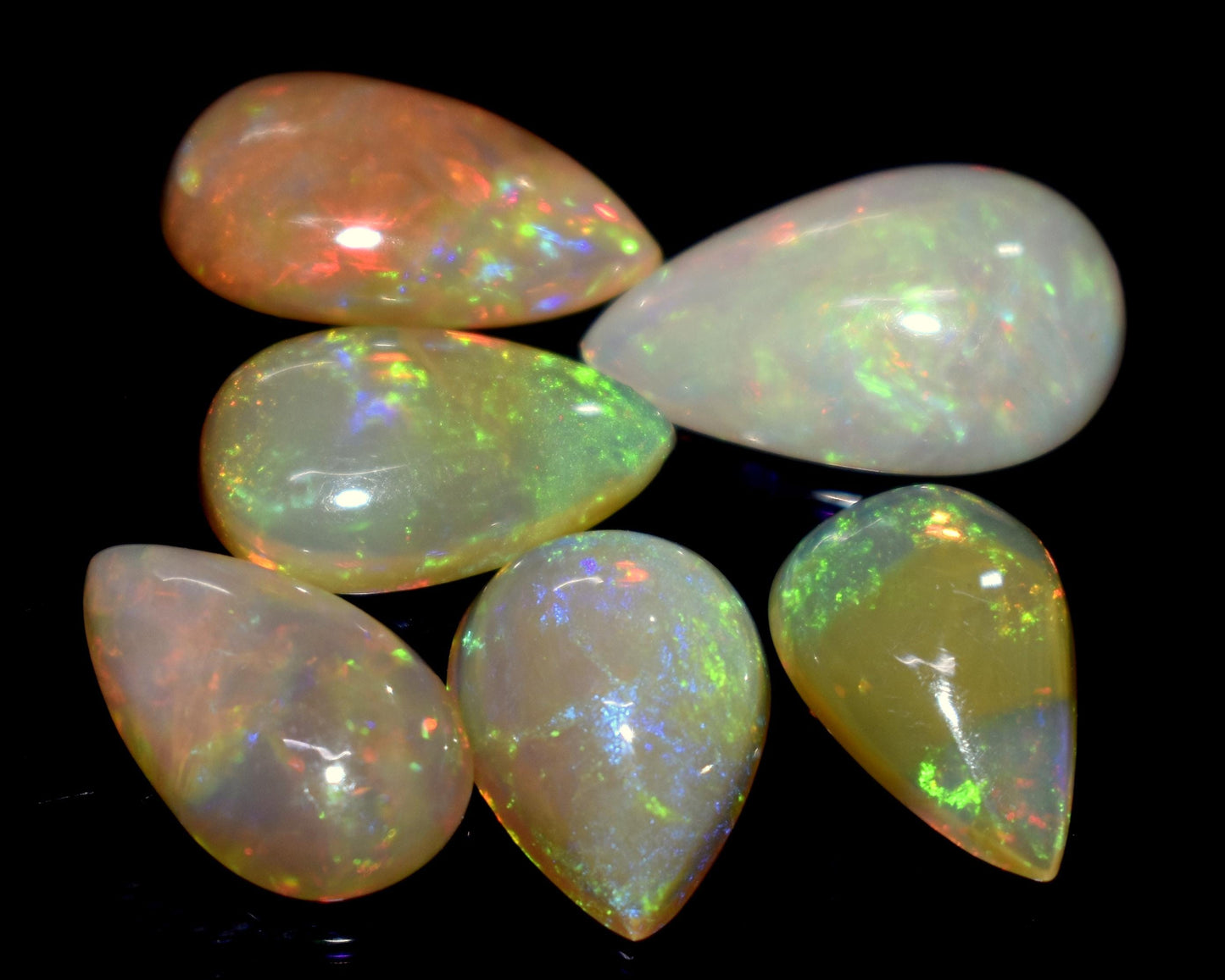 100% Natural Ethiopian Opal, Pear Welo Fire Cabochon Gemstone Lot, 17.35 Carat, Size-17x10x5mm To 13x9x4mm, For Jewelry Making, PC-6