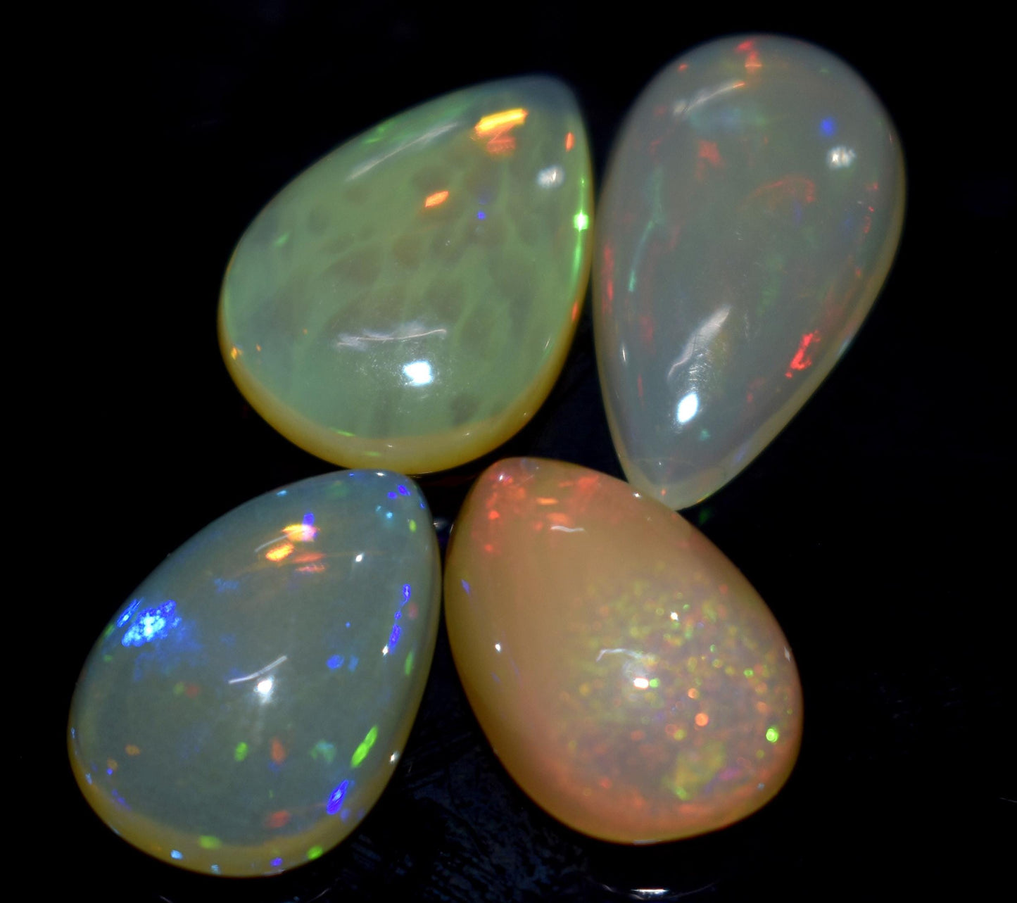 100% Natural Ethiopian Opal, Pear Welo Fire Cabochon Gemstone Lot, 12.15 Carat, Size-16x9x5mm To 13x9x5mm, For Jewelry Making, PC-4