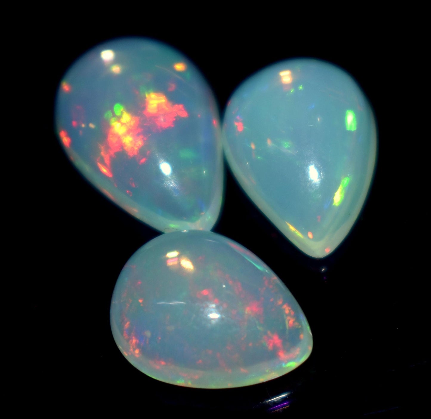 100% Natural Ethiopian Opal, Pear Welo Fire Cabochon Gemstone Lot, 7.40 Carat, Size-9.5x12x5.5mm To 9.5x14x5mm, For Jewelry Making,