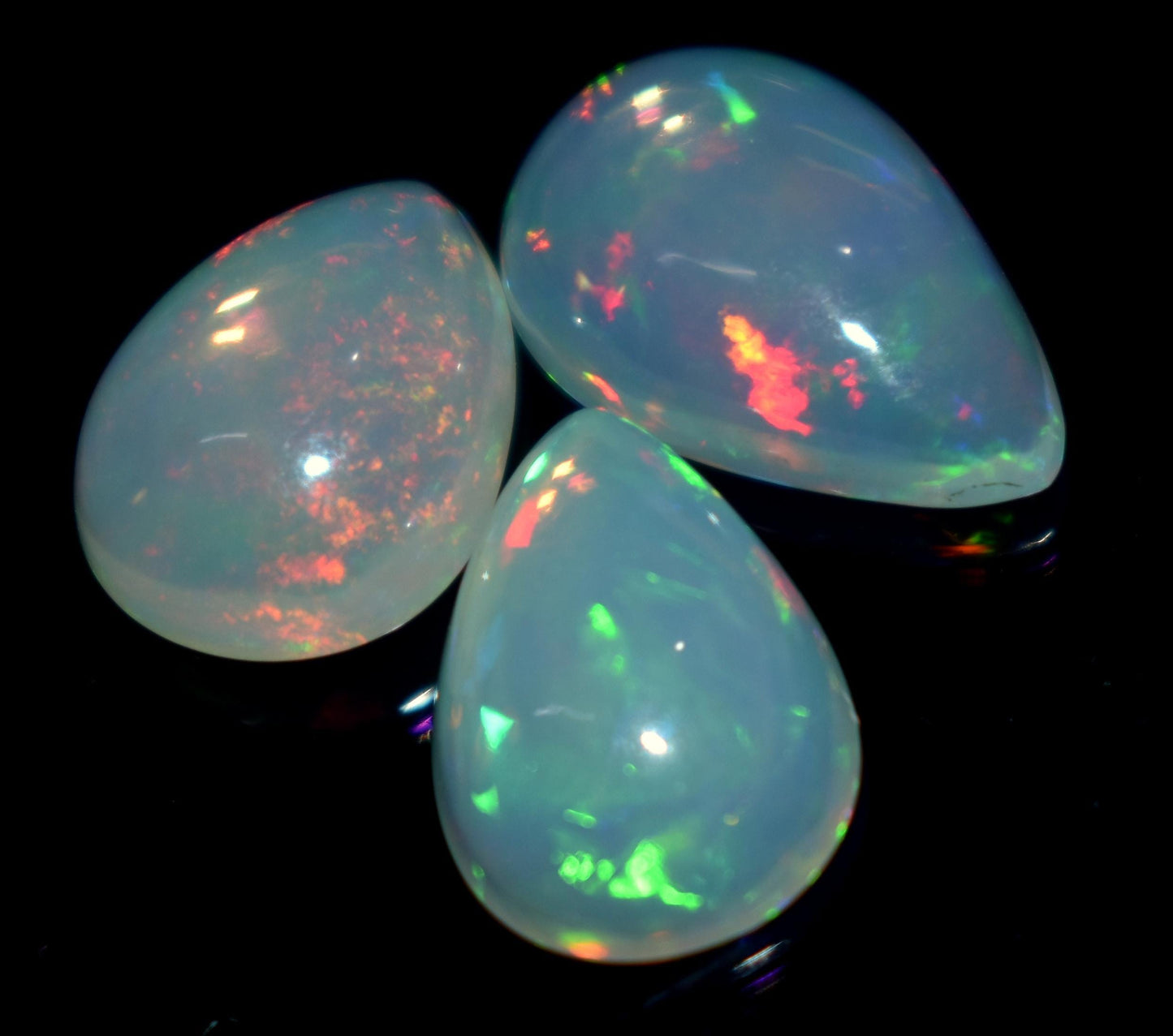 100% Natural Ethiopian Opal, Pear Welo Fire Cabochon Gemstone Lot, 7.40 Carat, Size-9.5x12x5.5mm To 9.5x14x5mm, For Jewelry Making,