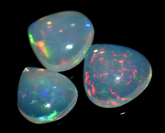Ethiopian Opal, Pear Welo Fire Cabochon Gemstone Lot, 7.80 Carat, Size-10x11.5x3.5mm To 11.5x12x5mm, For Jewelry Making