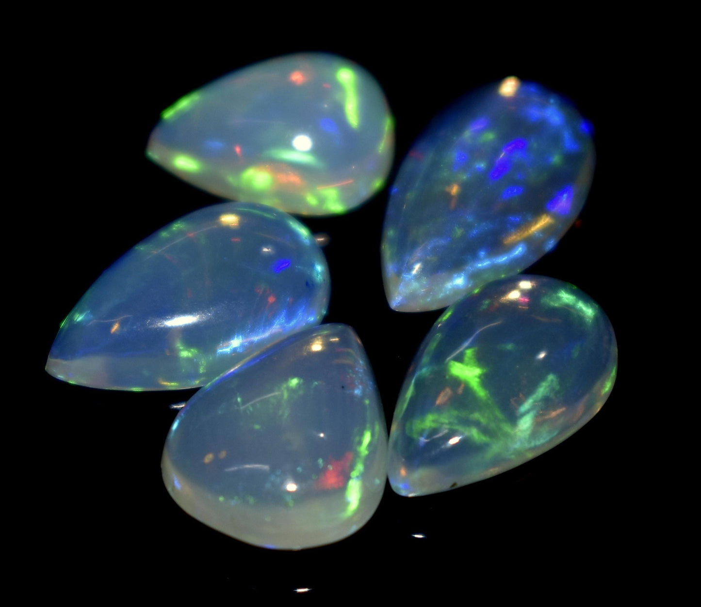 100% Natural Ethiopian Opal, Pear Welo Fire Cabochon Gemstone Lot, 5.60 Ct, Size-13x7x3.5mm To 10x7.5x3.5mm, For Jewelry Making, PC-5