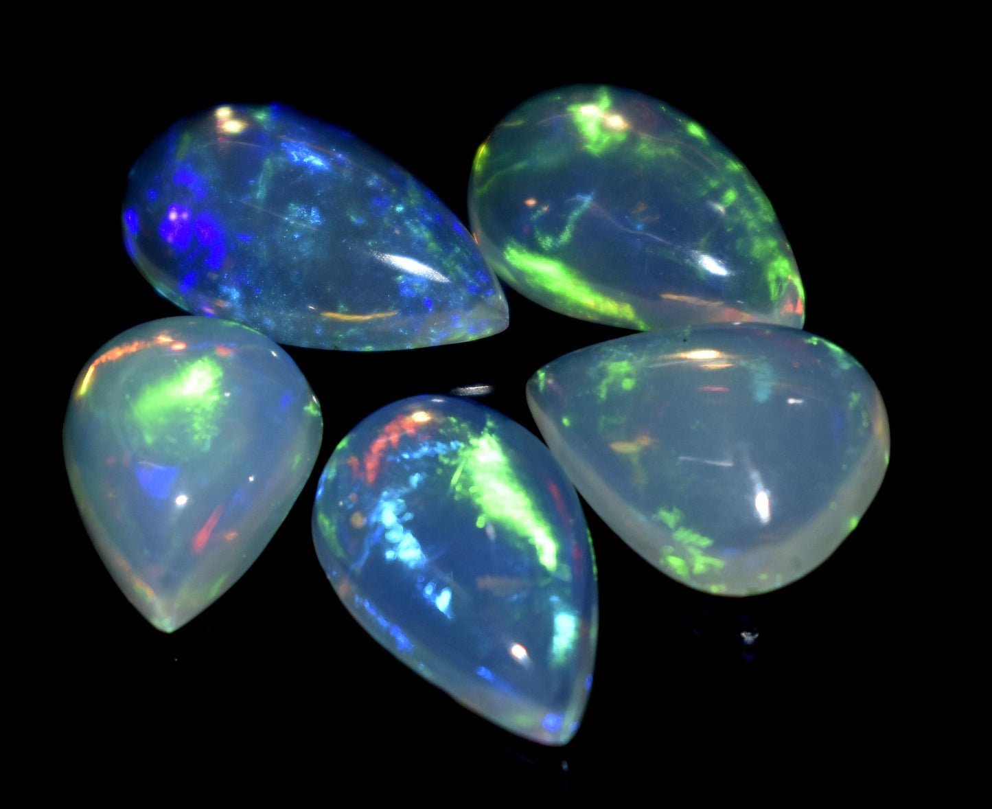 100% Natural Ethiopian Opal, Pear Welo Fire Cabochon Gemstone Lot, 5.60 Ct, Size-13x7x3.5mm To 10x7.5x3.5mm, For Jewelry Making, PC-5