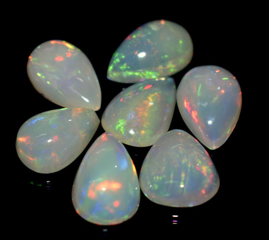 100% Natural Ethiopian Opal, Pear Welo Fire Cabochon Gemstone Lot, 11.15 Ct, Size-12x8x4mm To 11x7x4.5mm, For Jewelry Making, PC-7