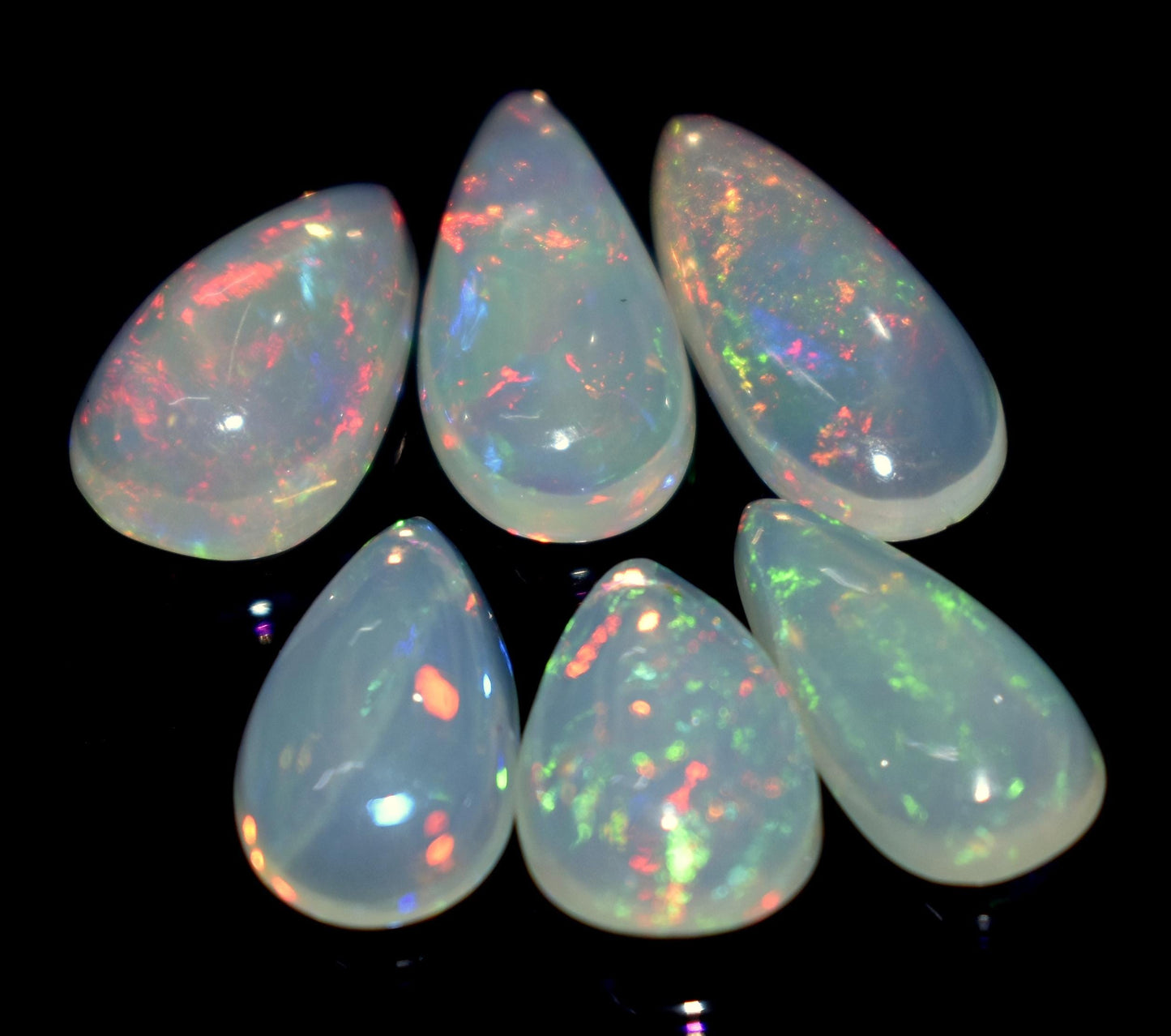 100% Natural Ethiopian Opal, Pear Welo Fire Cabochon Gemstone Lot, 13.20 Ct, Size-16x7x4mm To 12x8x5mm, For Jewelry Making, PC-7
