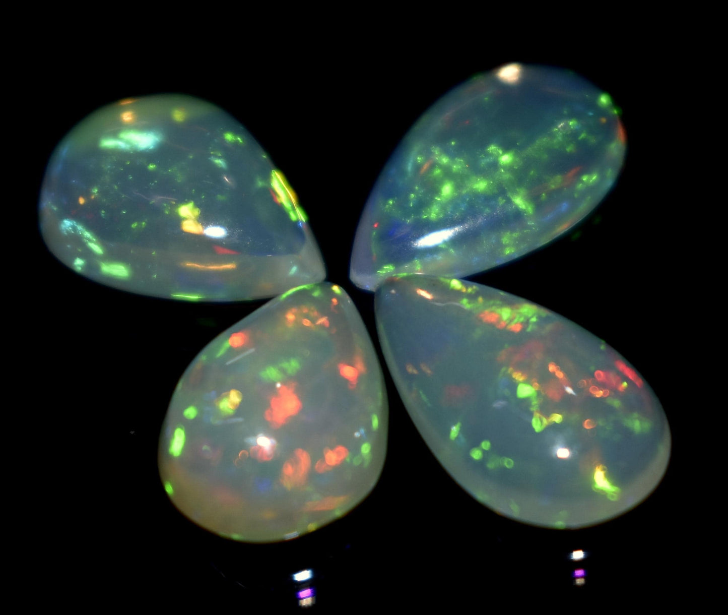 100% Natural Ethiopian Opal, Pear Welo Fire Cabochon Gemstone Lot, 5.70 Ct, Size-13x7.5x3.5mm To 11x8x4mm, For Jewelry Making, PC-4