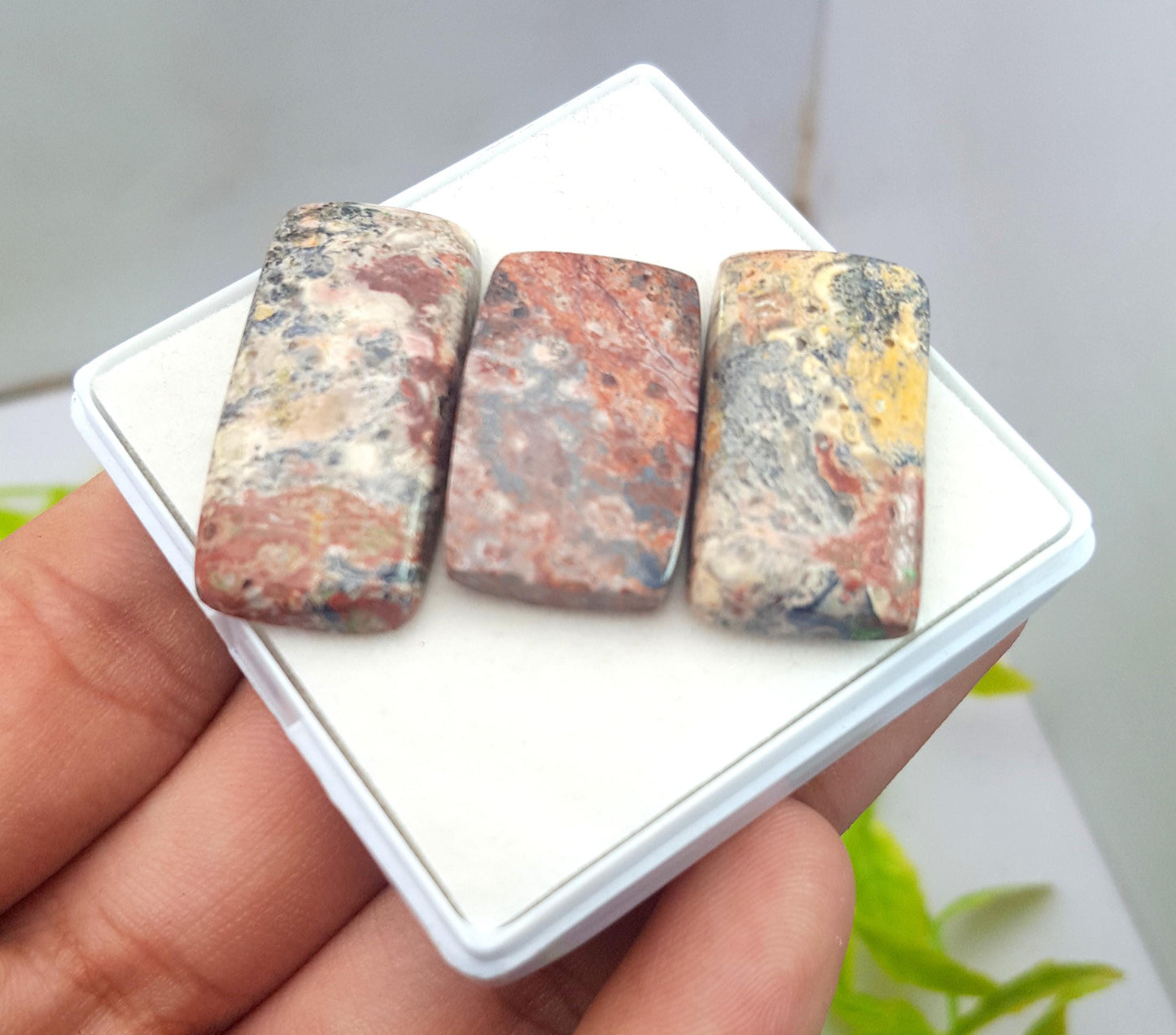 Jasper, Natural Leopard Skin Jasper, Octagon Smooth Cabochon Gemstone Lot, 62.90 Carat, Size-31x15x5mm To 25x15x5mm, For Jewelry Making,