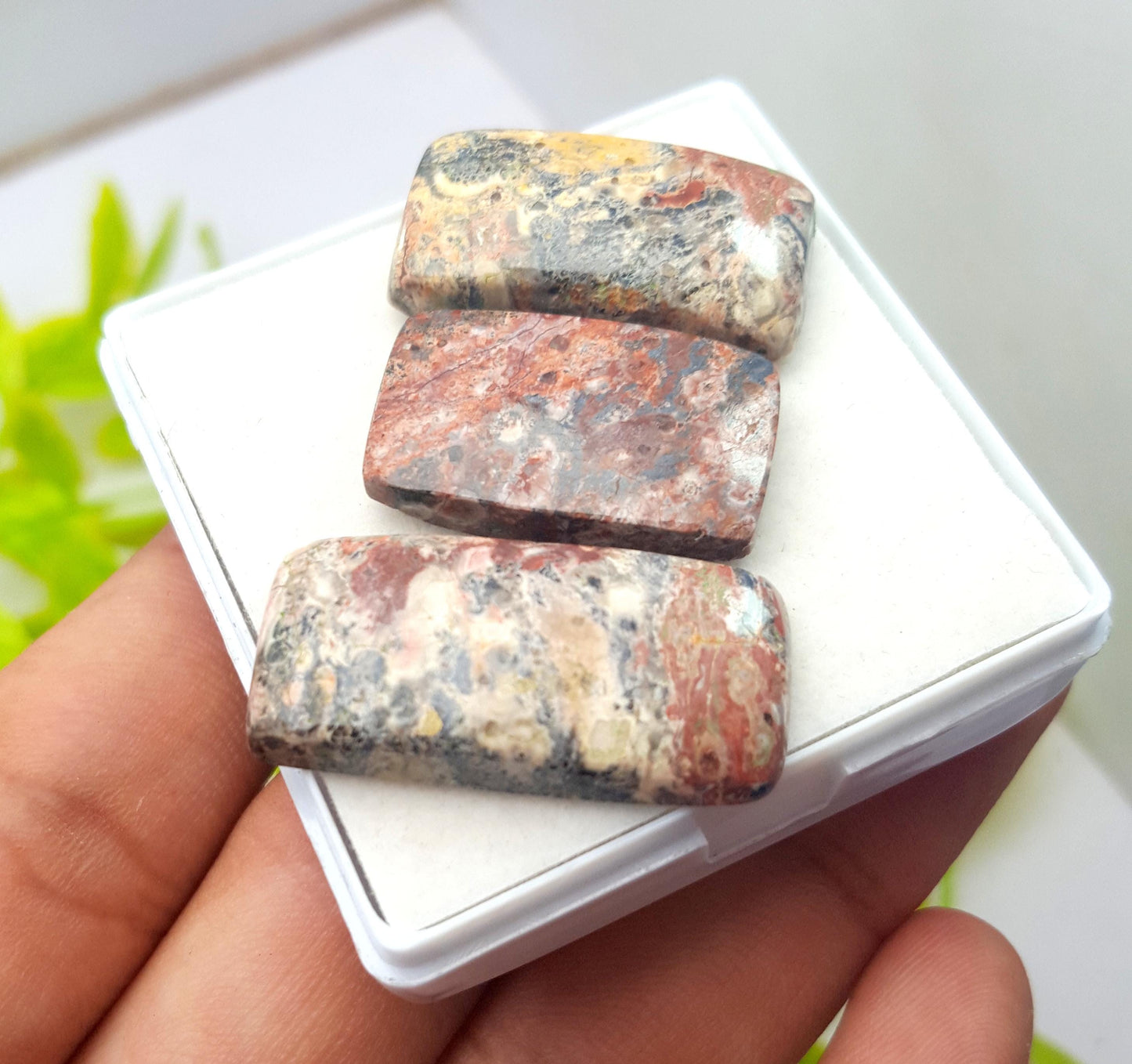 Jasper, Natural Leopard Skin Jasper, Octagon Smooth Cabochon Gemstone Lot, 62.90 Carat, Size-31x15x5mm To 25x15x5mm, For Jewelry Making,