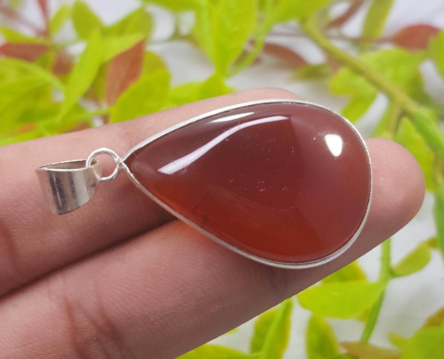 Silver Pendent, Natural Hessonite {Gomed} Gemstone Pendant, Handmade Pendant, 92.5 Sterling Silver Carnelian Jewelry,